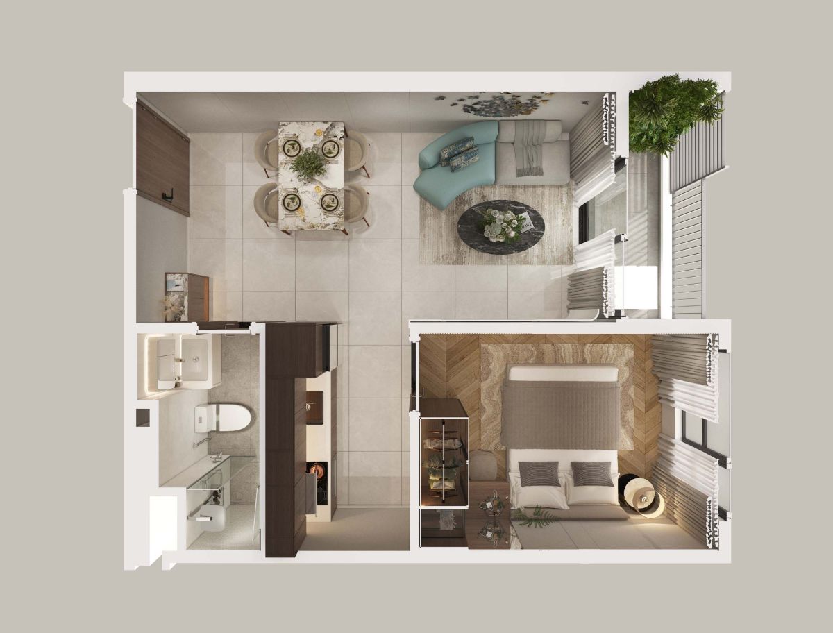 Layout căn hộ 1 phòng ngủ Fenica