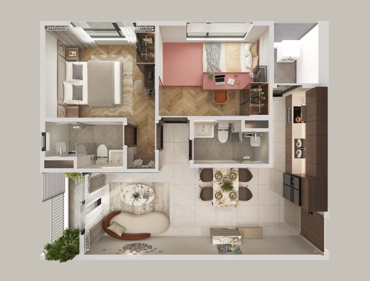 Layout căn hộ 1 phòng ngủ + Fenica