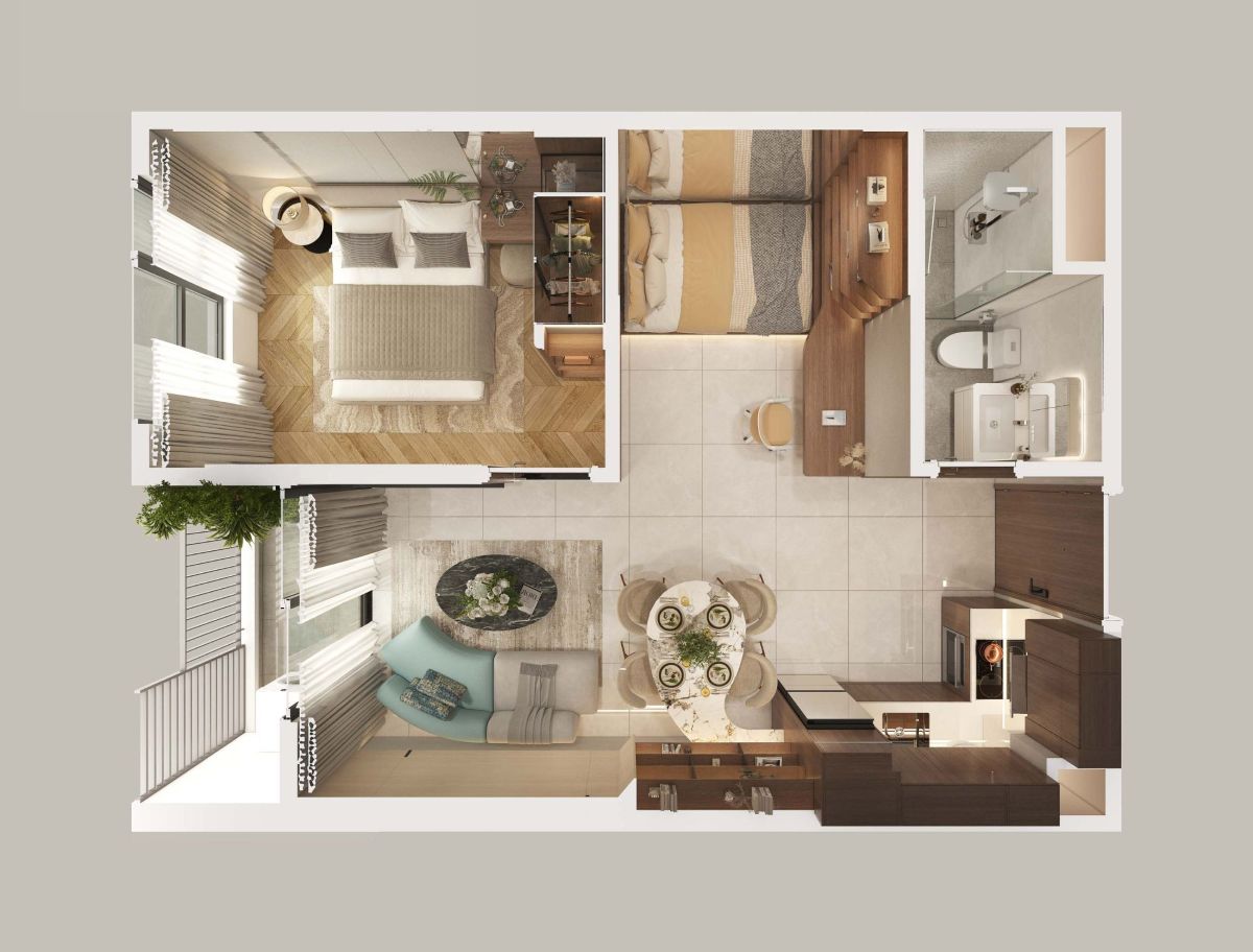 Layout căn hộ 2 phòng ngủ Fenica